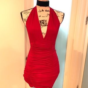 Red halter dress
